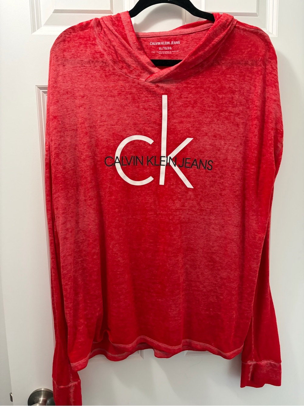 Calvin Klein Jeans Women's Red Hooded Logo Lightweight Sweatshirt